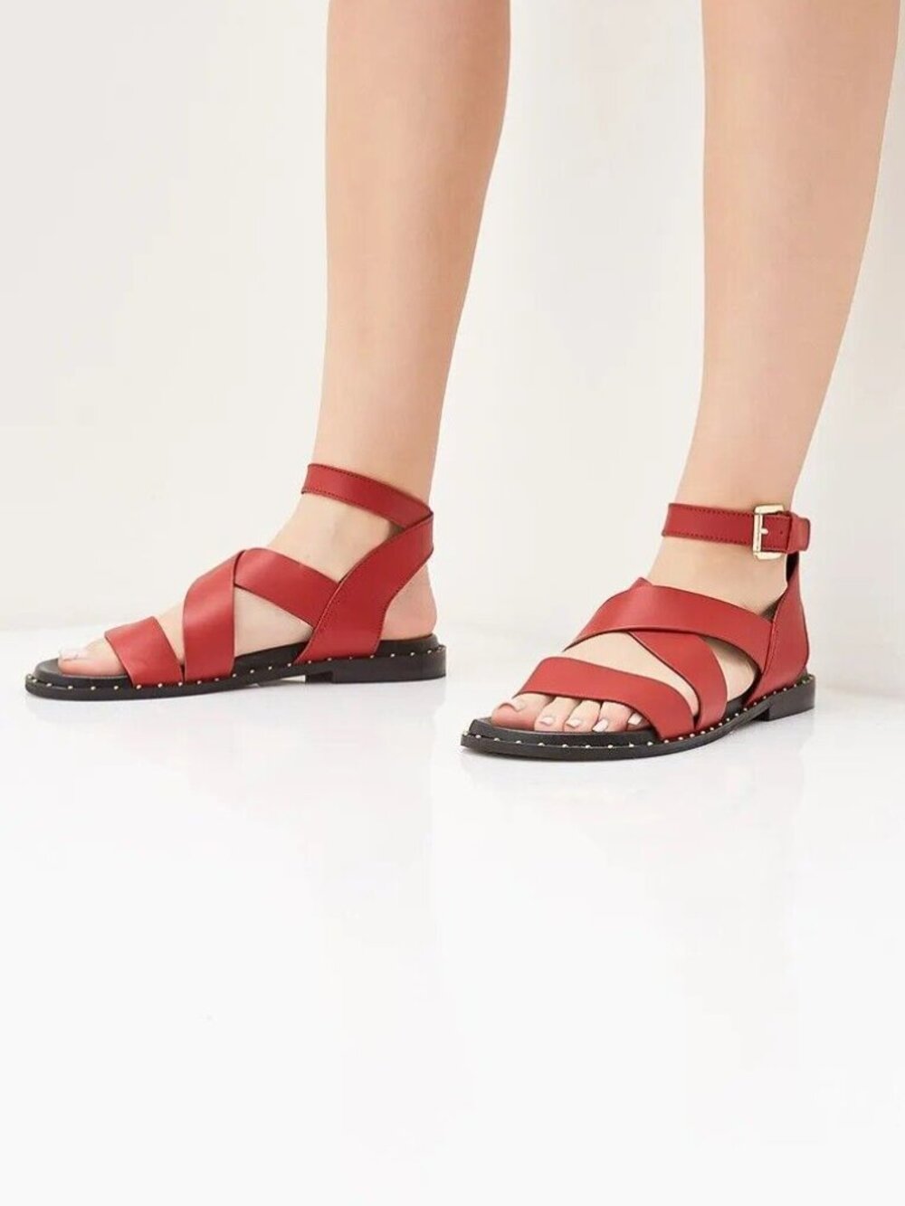 Topshop Hampton Red Leather Sandal Strappy Studded Sole SZ 38 EU 7.5 US NEW